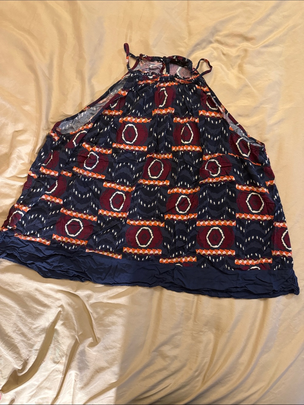 Lane Bryant Navy Halter Tank with Red and Orange Geometric Print